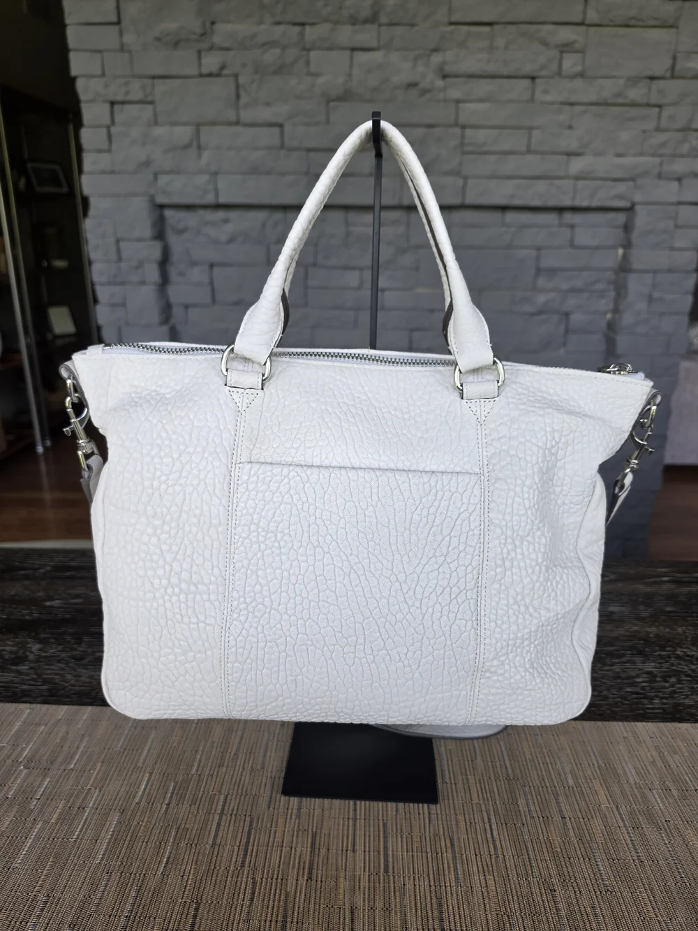 Aimee Kestenberg White Pebble Leather Satchel with Removable Strap